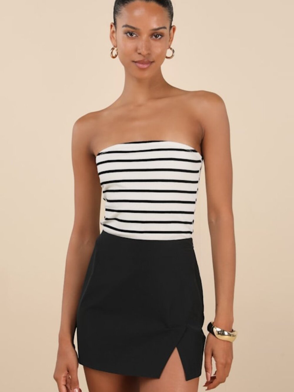 Lulus Briana Black Notched Mini Skirt - Size S